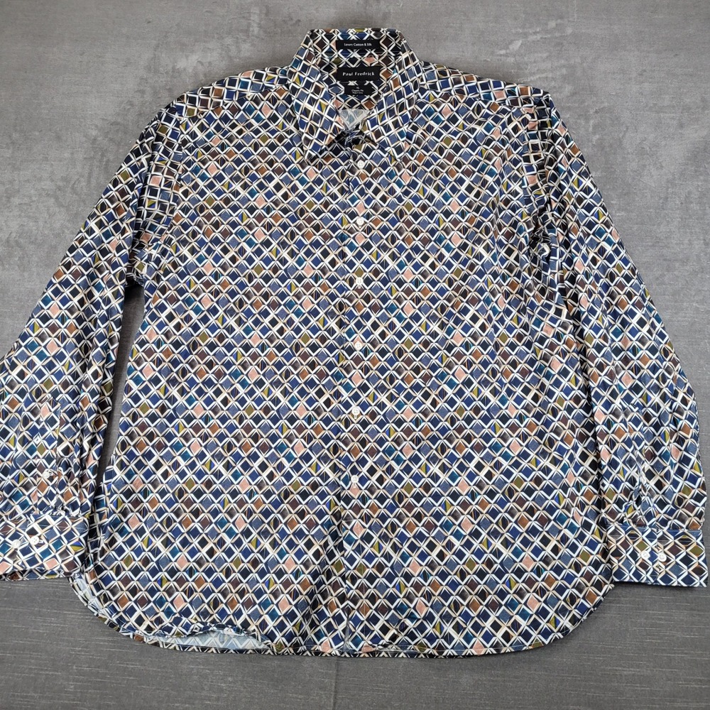 Paul Fredrick Luxury Cotton Silk Geometric Print Button Down Shirt XL